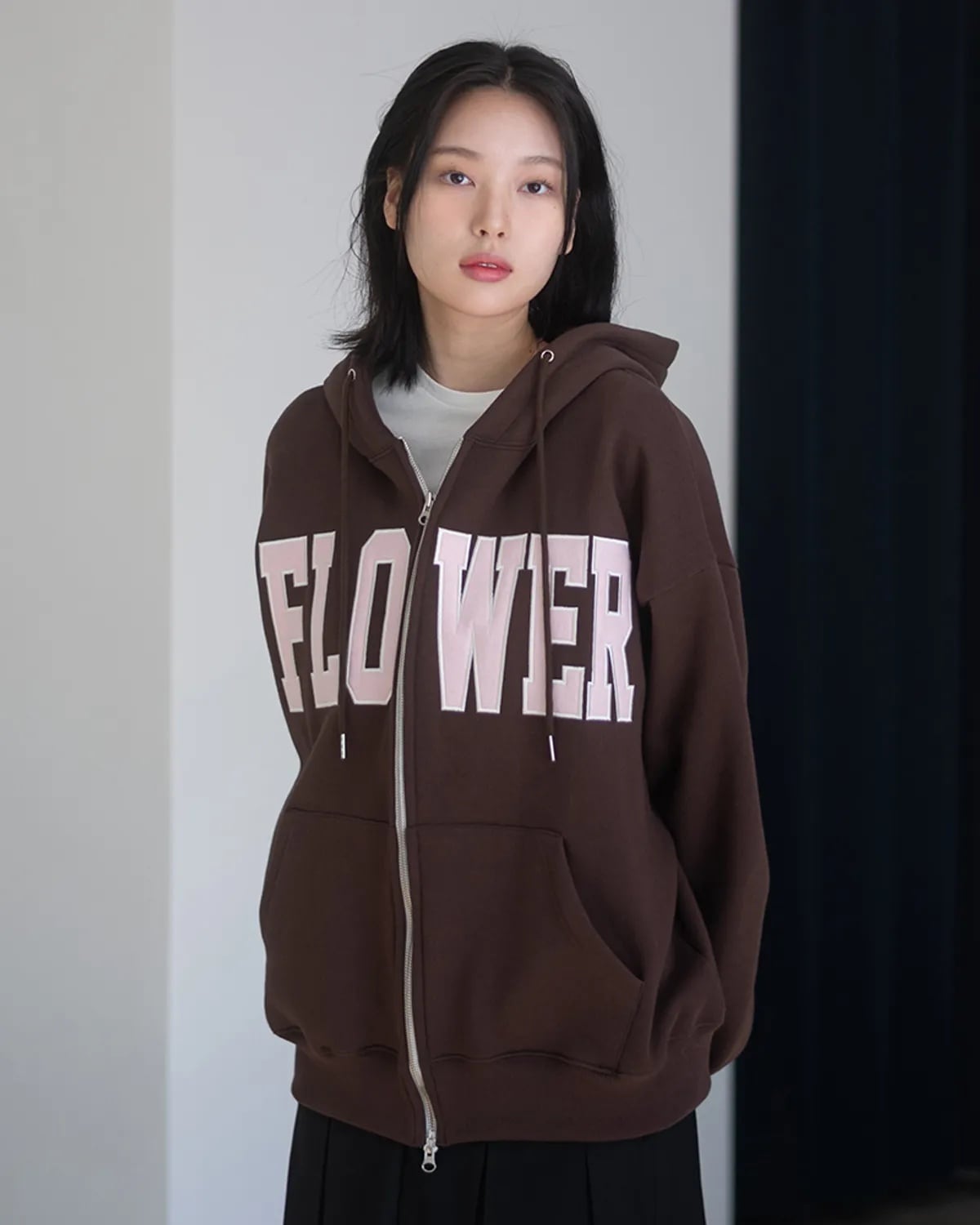 ★ILLIT ウォンヒ 着用！【HAVISM】FLOWER ZIP UP HOOD(BROWN)