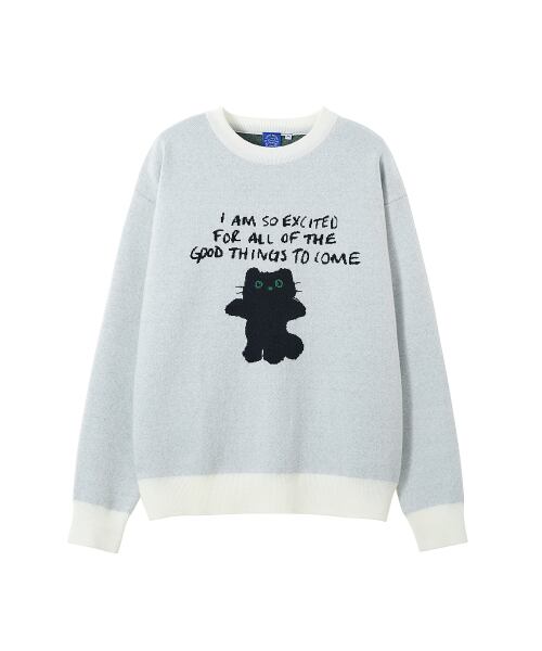 11/13までセール！★ZEROBASEONE ジウン 着用！！【LMR】CAT CHARACTER LETTERING JACQUARD KNIT PULLOVER