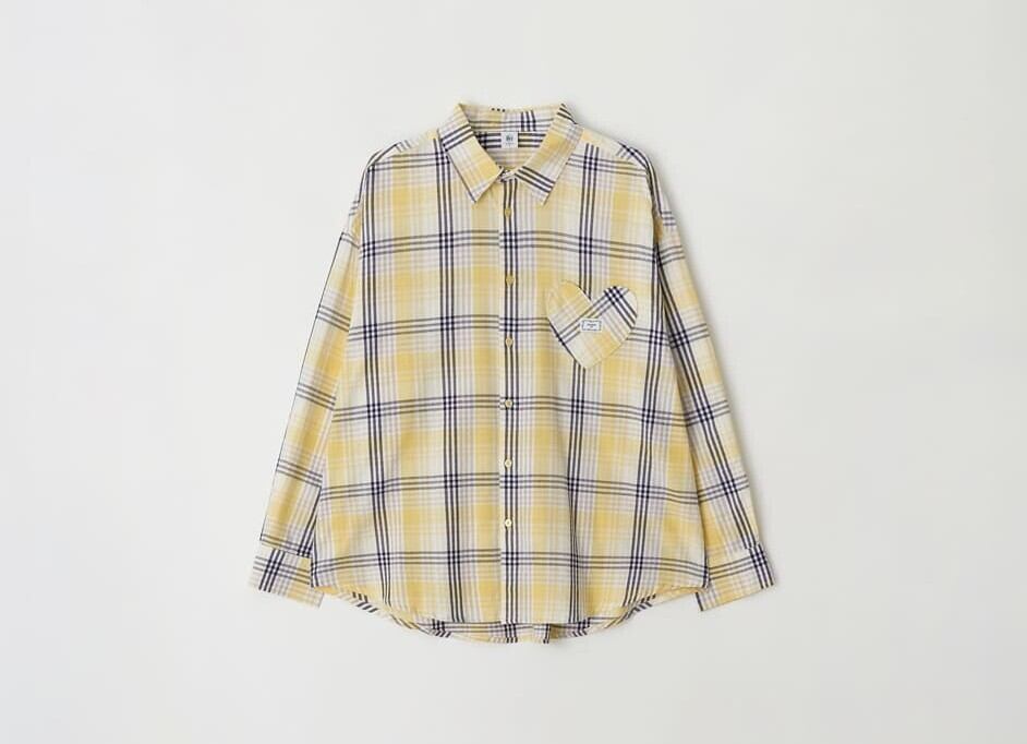 ★ILLIT ウォンヒ 着用！！【RONRON】CHECK STITCH HEART POCKET OVER FIT SHIRT YELLOW
