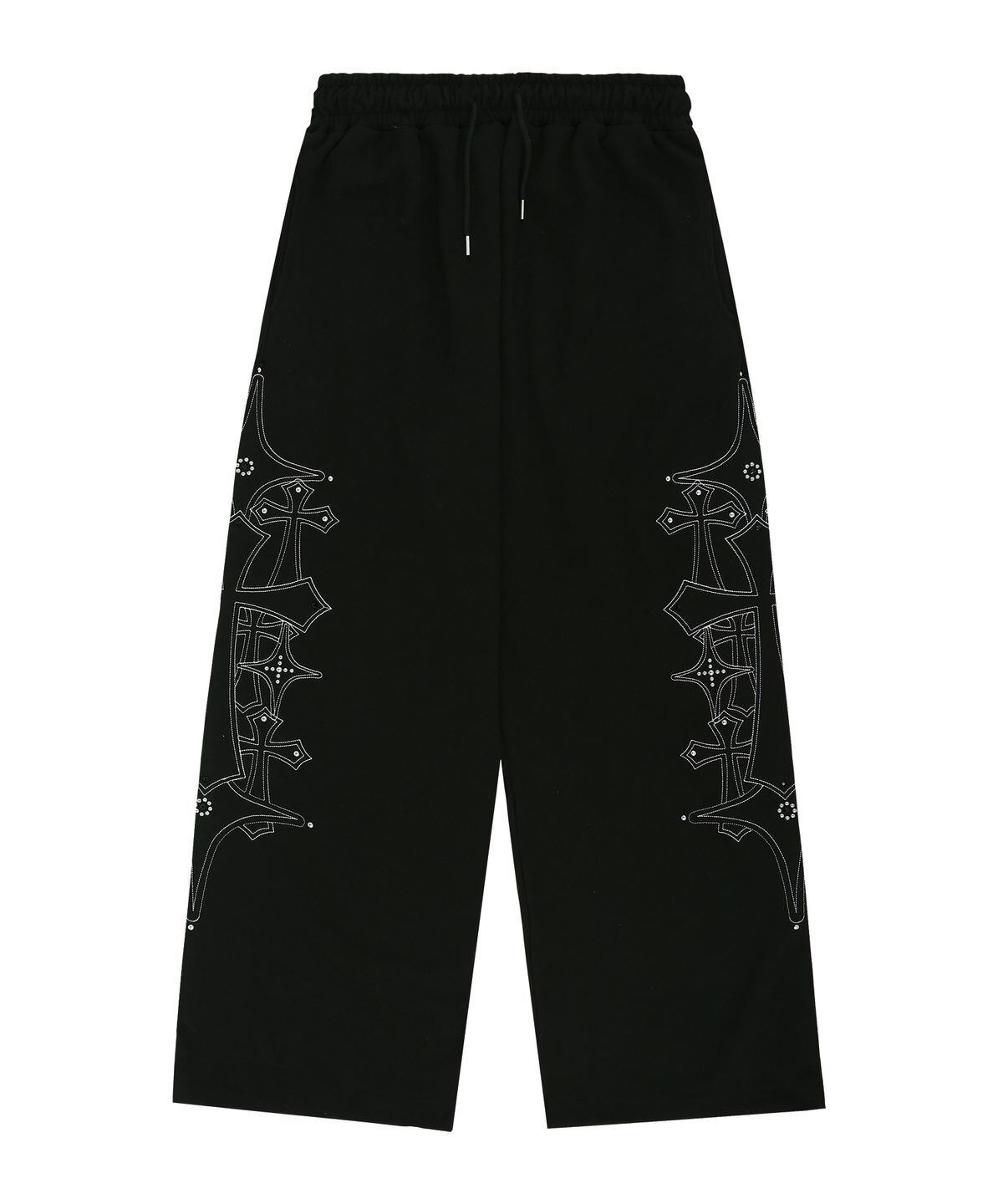 ★TWICE ミナ 着用！！【EASYNOEASY】Stud Needle Work Sweat Pants-Black
