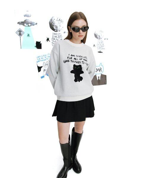 11/13までセール！★ZEROBASEONE ジウン 着用！！【LMR】CAT CHARACTER LETTERING JACQUARD KNIT PULLOVER