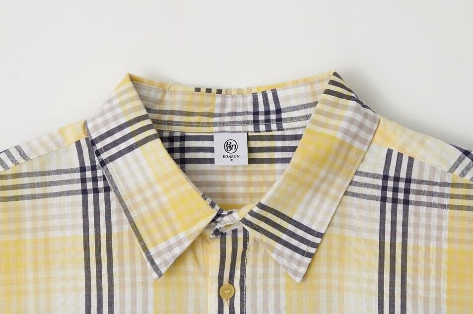 ★ILLIT ウォンヒ 着用！！【RONRON】CHECK STITCH HEART POCKET OVER FIT SHIRT YELLOW