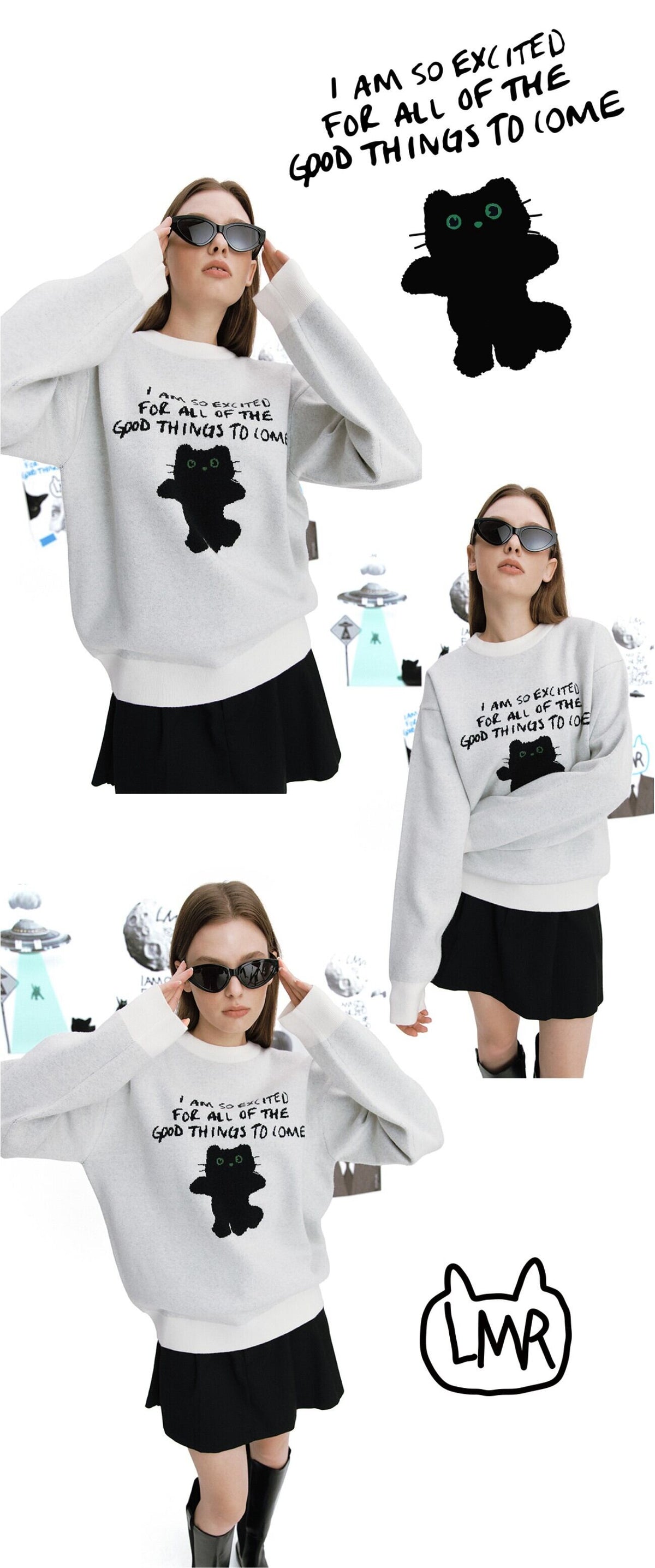 11/13までセール！★ZEROBASEONE ジウン 着用！！【LMR】CAT CHARACTER LETTERING JACQUARD KNIT PULLOVER