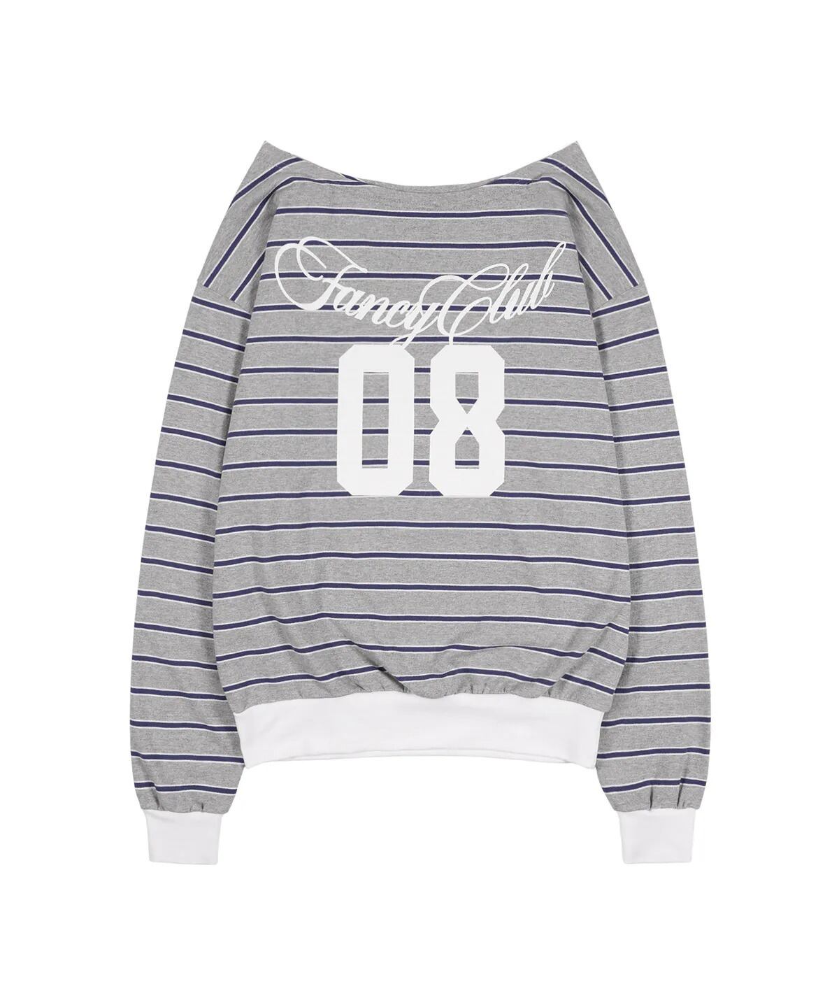 ★LE SSERAFIM チェウォン 着用！！【FANCY CLUB】Stripe One Shoulder Sweatshirt (GRAY)