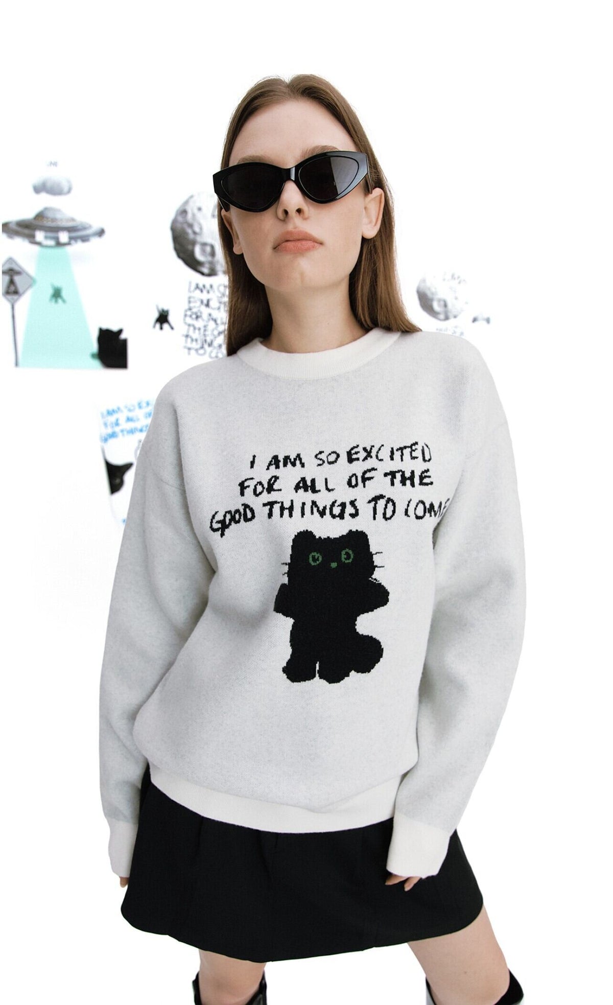 11/13までセール！★ZEROBASEONE ジウン 着用！！【LMR】CAT CHARACTER LETTERING JACQUARD KNIT PULLOVER