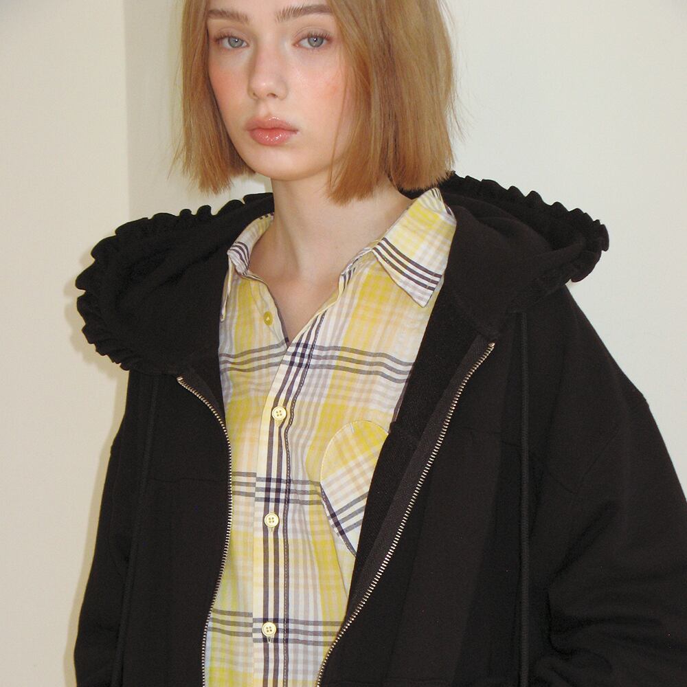 ★ILLIT ウォンヒ 着用！！【RONRON】CHECK STITCH HEART POCKET OVER FIT SHIRT YELLOW