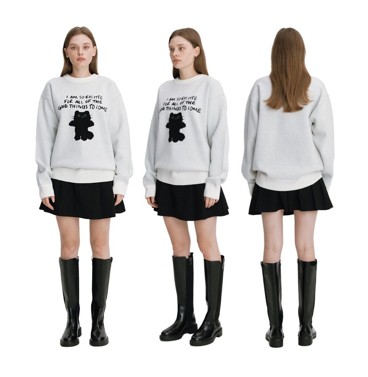 11/13までセール！★ZEROBASEONE ジウン 着用！！【LMR】CAT CHARACTER LETTERING JACQUARD KNIT PULLOVER