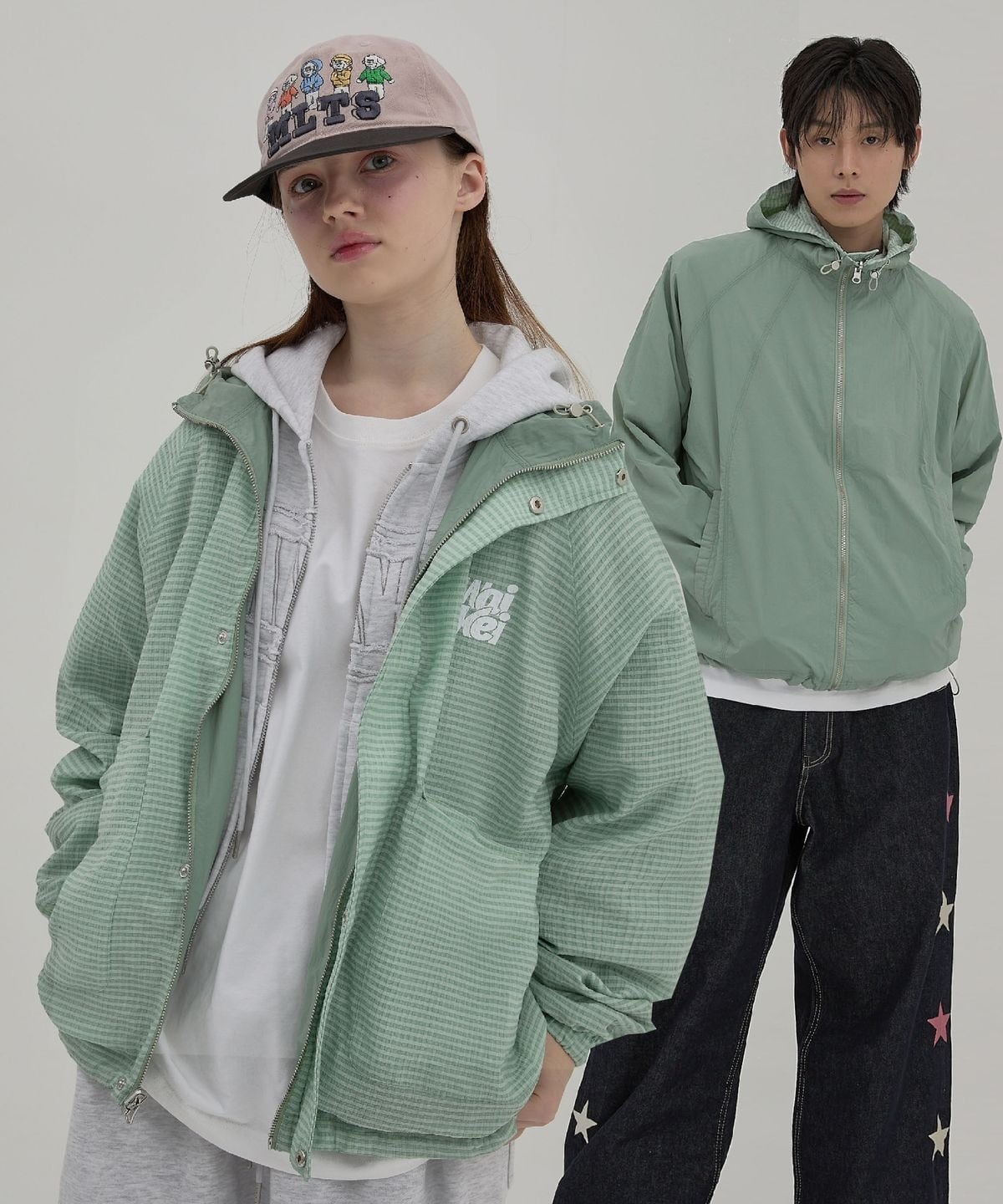 ★QWER チョダン & ヒナ & マジェンタ & シヨン 着用！！【WAIKEI】reversible check windbreaker